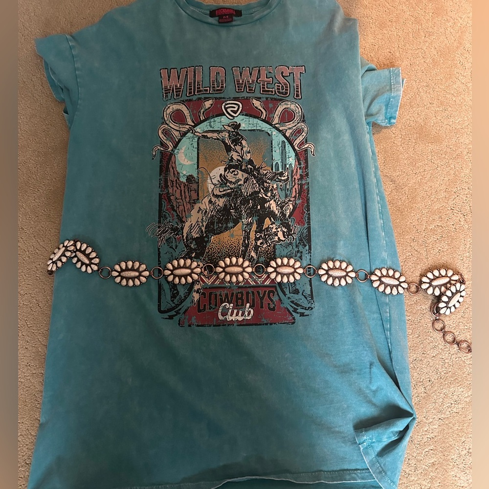 Western T shirt dress and concho belt